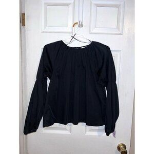 ELIZABETH AND JAMES Black Peasant Long Sleeve Blouse Stretch Cotton Sz S